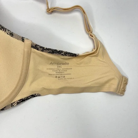 Ambrielle Lace Print Smooth T-Shirt Bra 34C Beige Black Underwire NWT - Picture 7 of 7